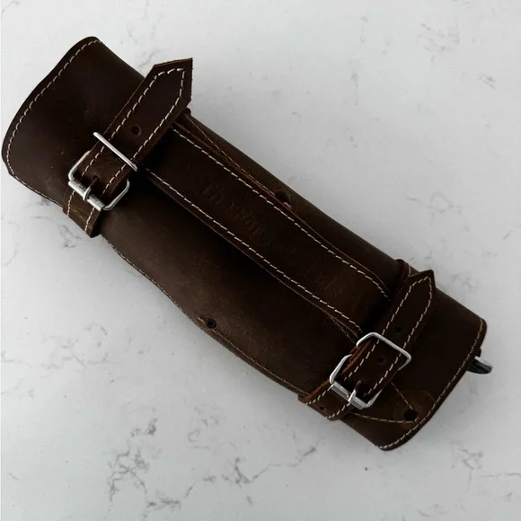 Set of 4 steak knifes Brown Leather Knife Roll for Men
